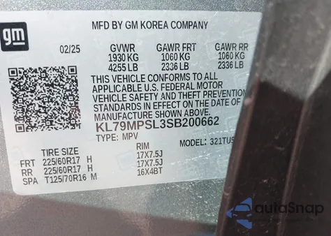 2025 Chevrolet Trailblazer Fwd Lt из США, поврежденный, VIN KL79MPSL3SB200662